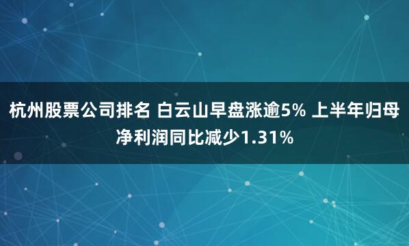 杭州股票公司排名 白云山早盘涨逾5% 上半年归母净利润同比减少1.31%
